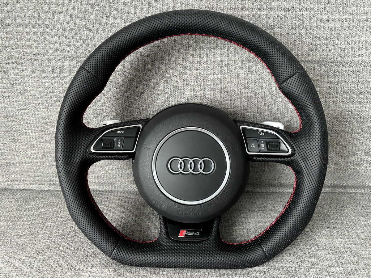Audi RS4 B8 B8.5 Flat Bottom Perforated Leather Steering Wheel With Paddle A4 S4
