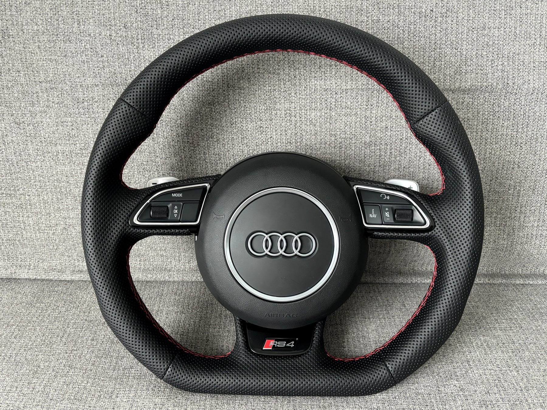 Audi RS4 B8 B8.5 Flat Bottom Perforated Leather Steering Wheel With Paddle A4 S4