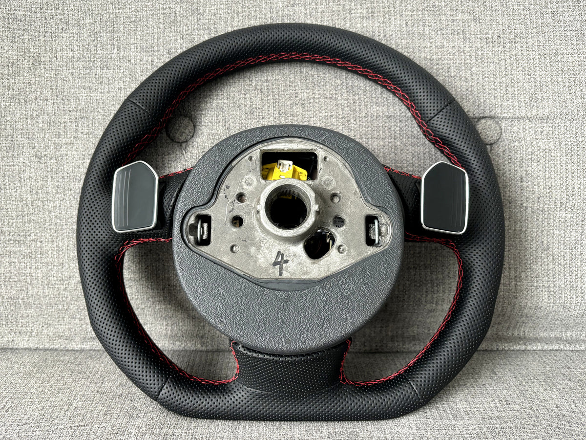 Audi RS4 B8 B8.5 Flat Bottom Perforated Leather Steering Wheel With Paddle A4 S4