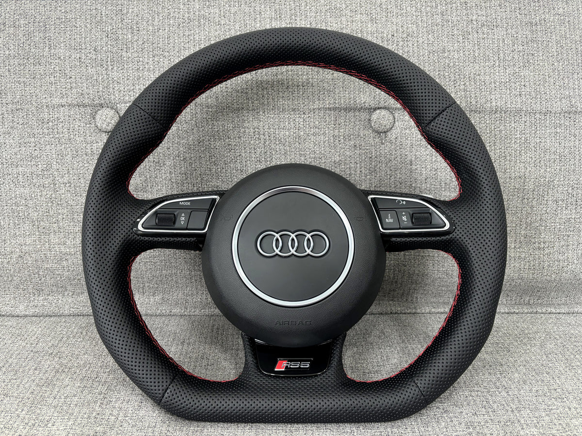 Audi RS5 8T 8F Flat Bottom Perforated Leather Steering Wheel With Paddles A5 S5
