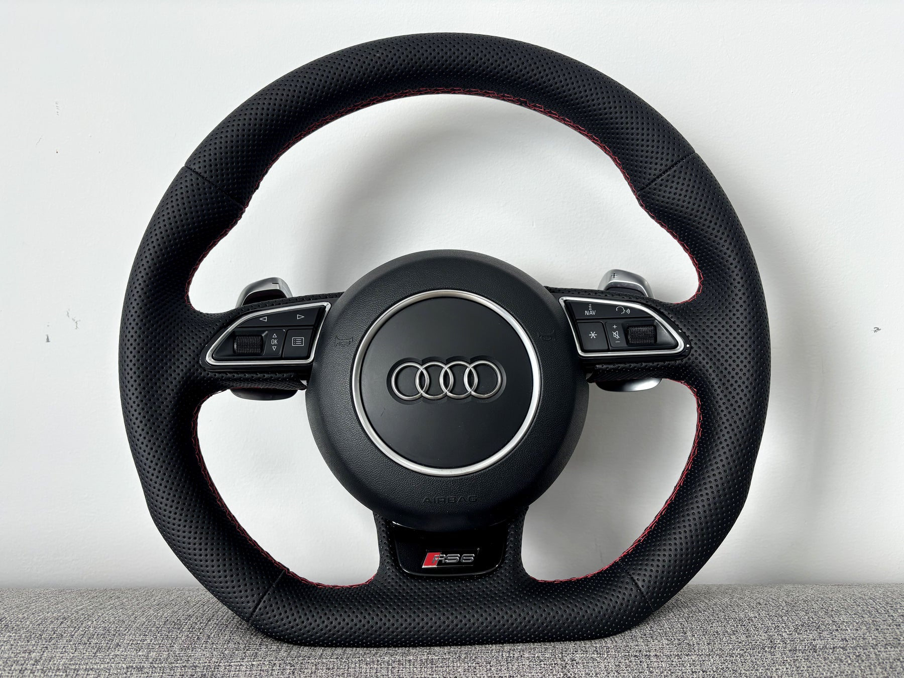Audi RS6 RS7 C7 4G Flat Bottom Perforated Steering Wheel Leather With DSG Paddle