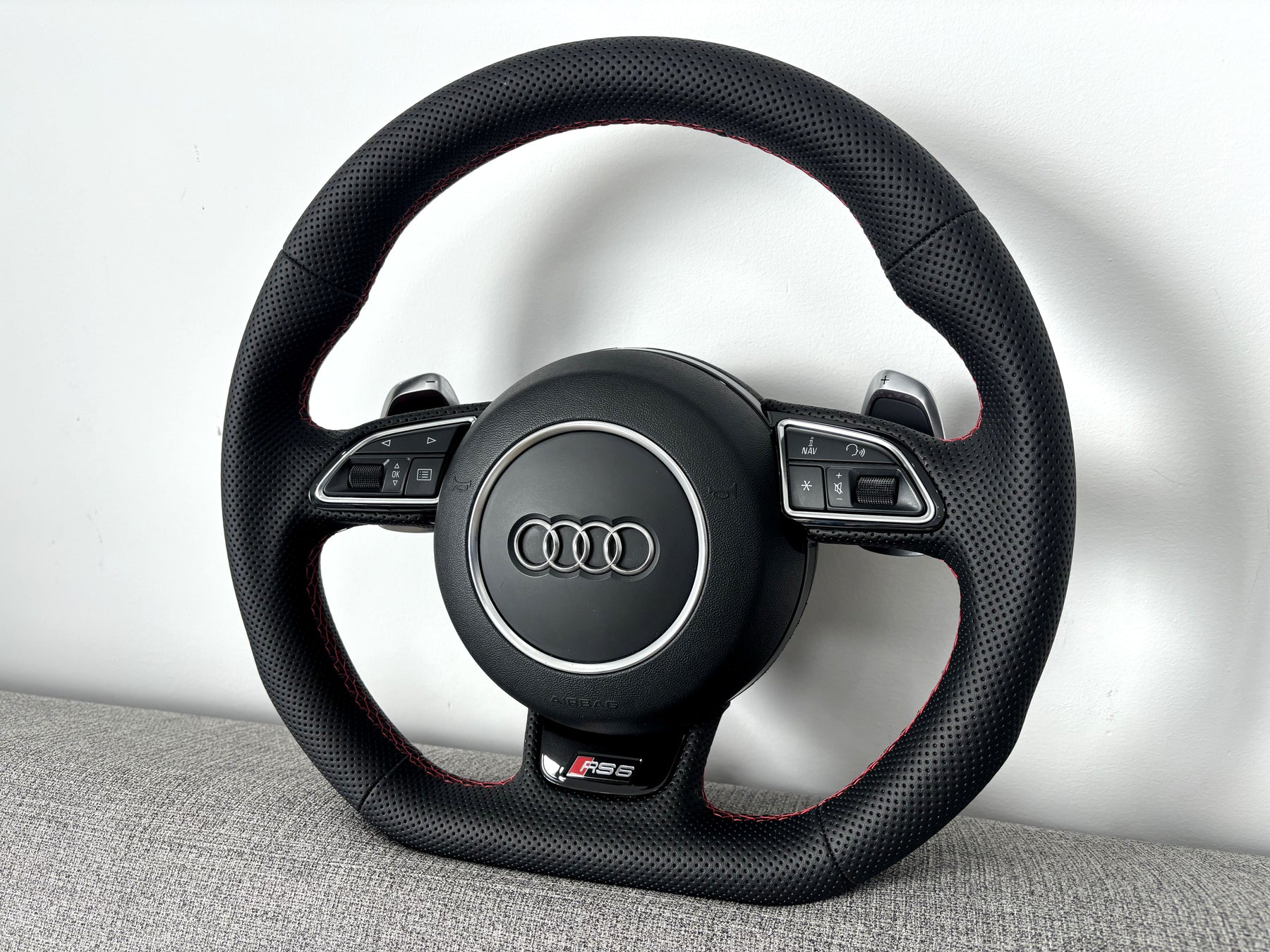 Audi RS6 RS7 C7 4G Flat Bottom Perforated Steering Wheel Leather With DSG Paddle