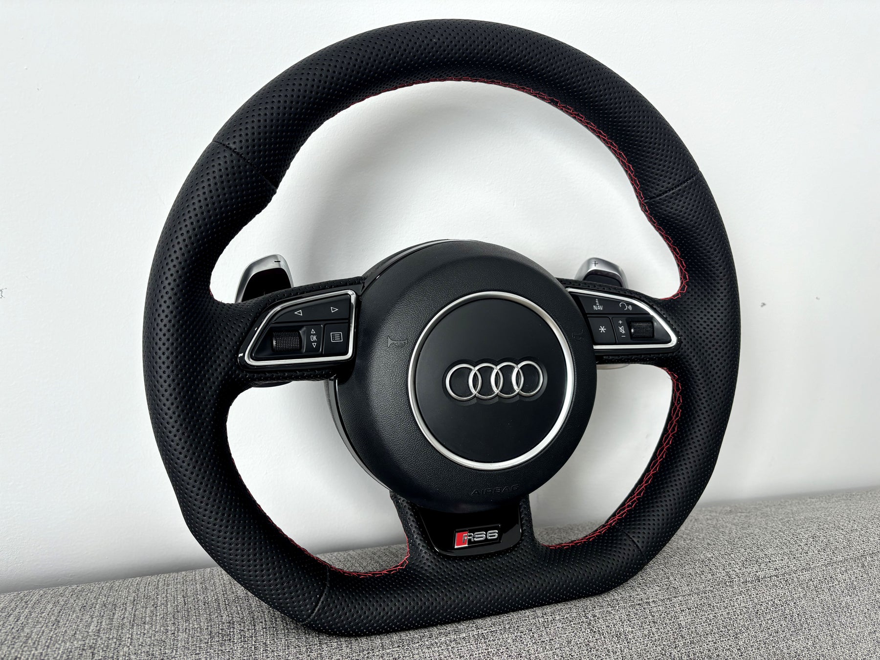 Audi RS6 RS7 C7 4G Flat Bottom Perforated Steering Wheel Leather With DSG Paddle