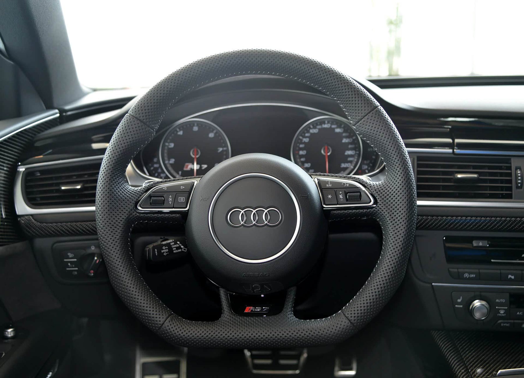 Audi RS6 RS7 C7 4G Flat Bottom Perforated Steering Wheel Leather With DSG Paddle