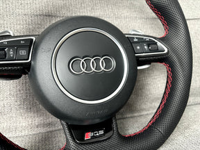 Audi SQ5 Q5 8R Leather Flat Bottom RS Perforated Steering Wheel With DSG Paddles