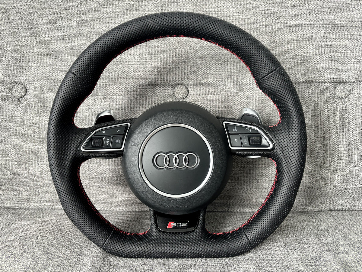 Audi SQ5 Q5 8R Leather Flat Bottom RS Perforated Steering Wheel With DSG Paddles