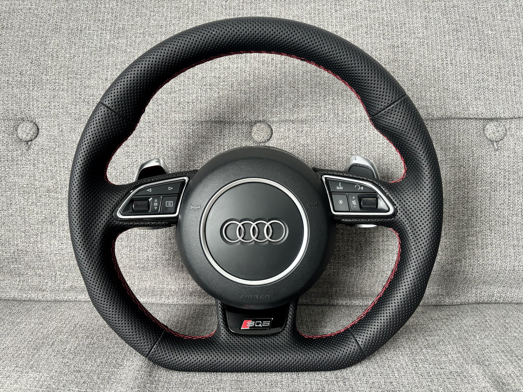 Audi SQ5 Q5 8R Leather Flat Bottom RS Perforated Steering Wheel With DSG Paddles