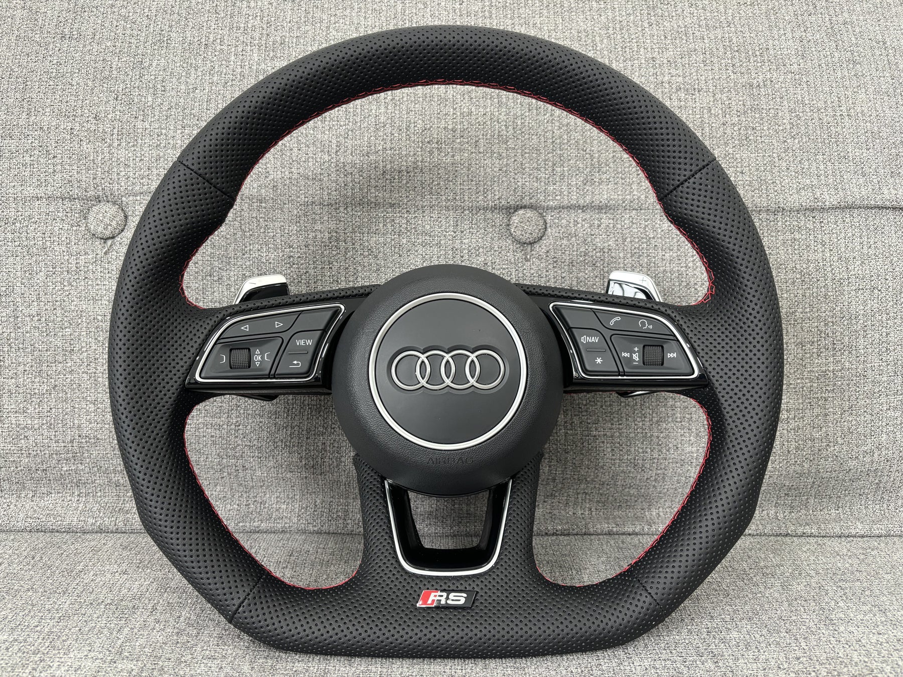 Audi RS5 RS4 B9 Flat Bottom Perforated Steering Wheel With DSG Paddles Genuine