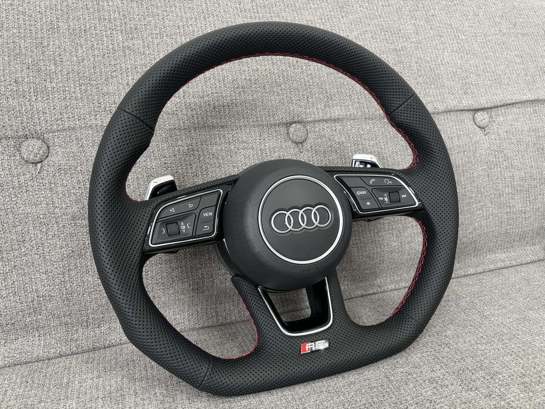 Audi RS5 RS4 B9 Flat Bottom Perforated Steering Wheel With DSG Paddles Genuine