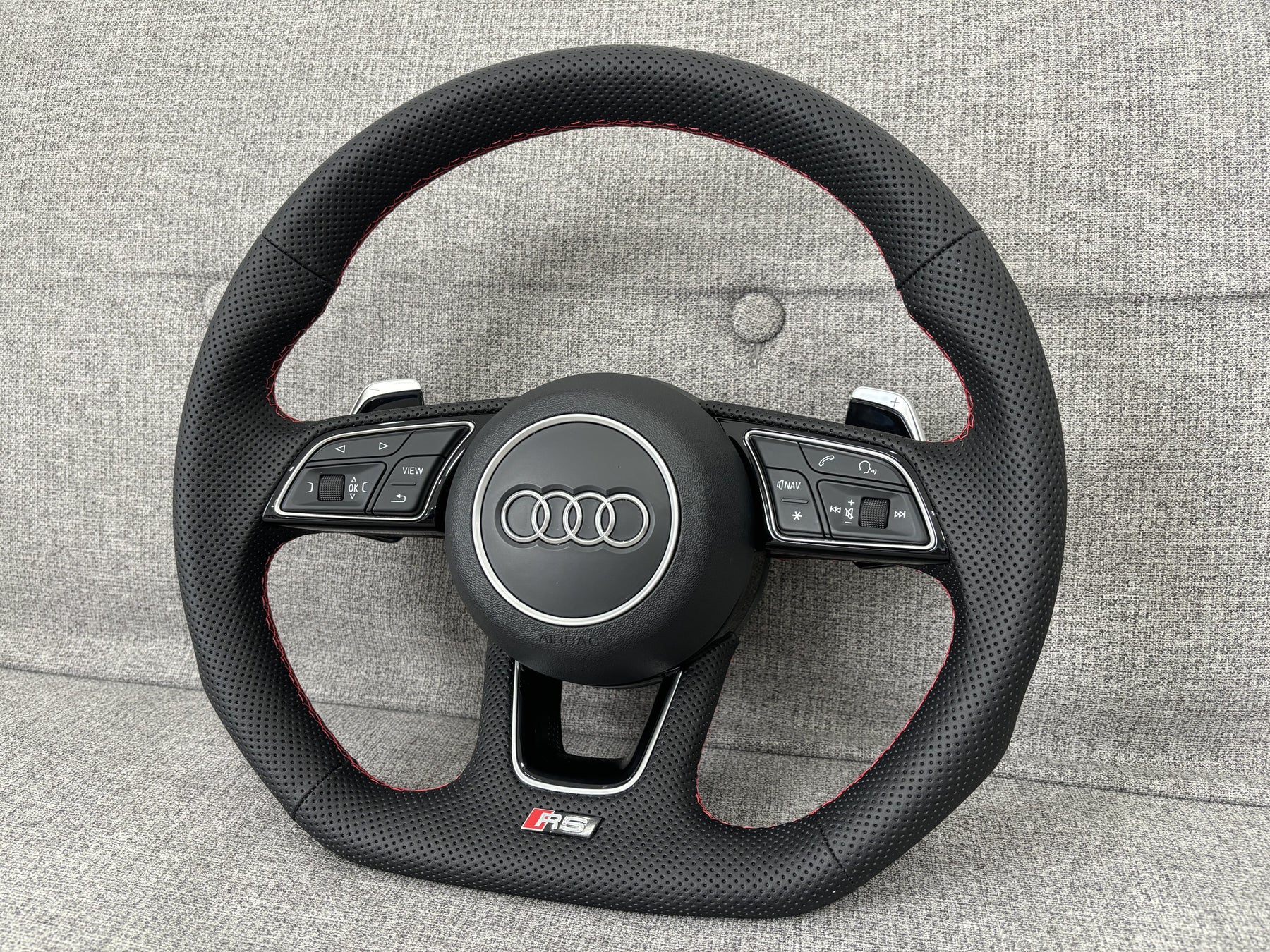 Audi RS5 RS4 B9 Flat Bottom Perforated Steering Wheel With DSG Paddles Genuine