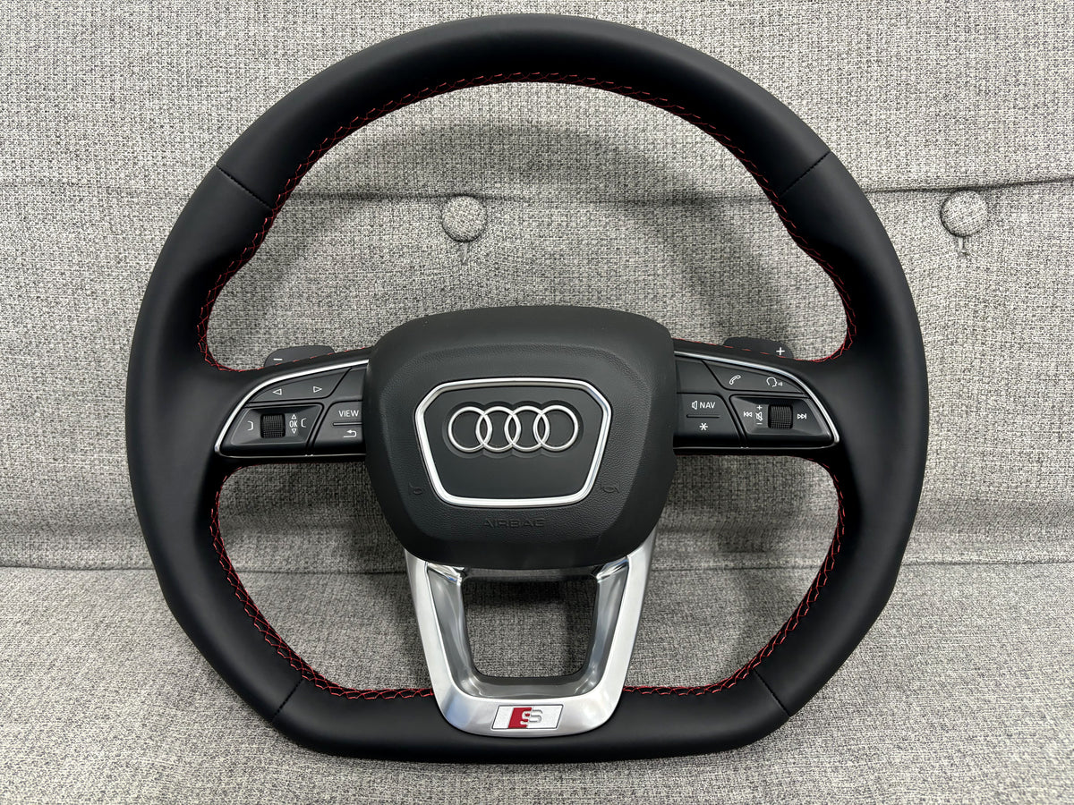 Audi Q5 SQ5 SQ7 Q8 S5 S4 B9 Flat Bottom Steering Wheel Red Stitch S-Line Paddles