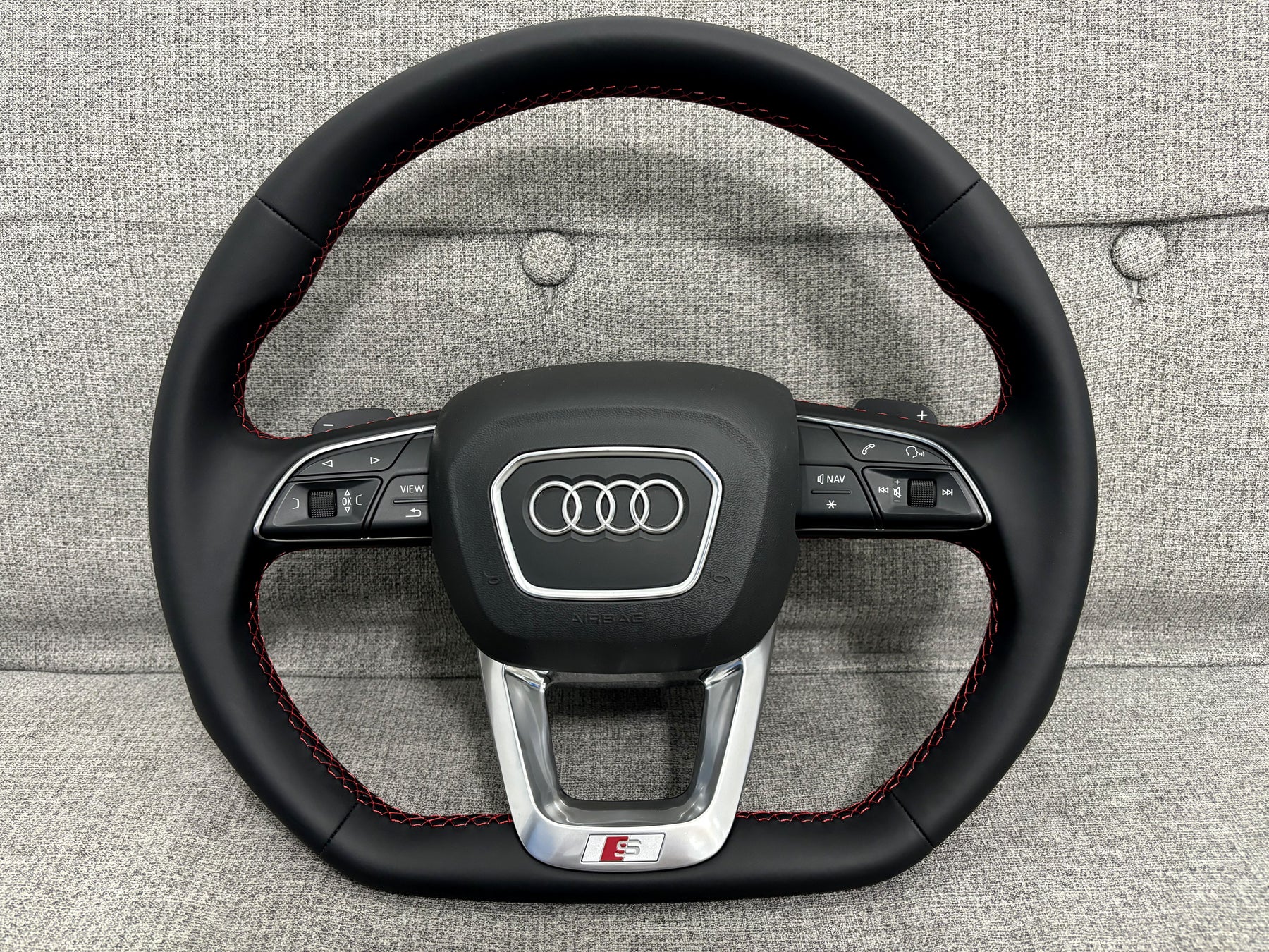 Audi Q5 SQ5 SQ7 Q8 S5 S4 B9 Flat Bottom Steering Wheel Red Stitch S-Line Paddles