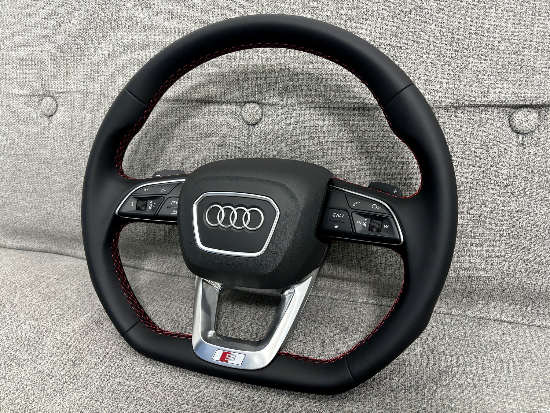 Audi Q5 SQ5 SQ7 Q8 S5 S4 B9 Flat Bottom Steering Wheel Red Stitch S-Line Paddles