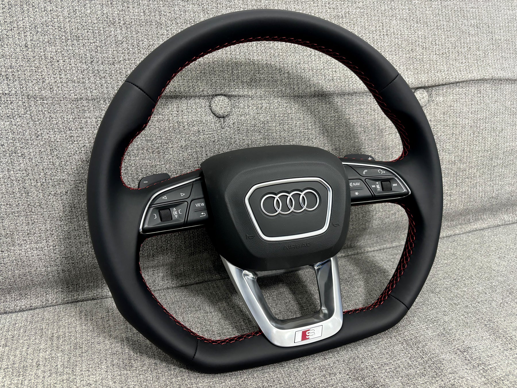 Audi Q5 SQ5 SQ7 Q8 S5 S4 B9 Flat Bottom Steering Wheel Red Stitch S-Line Paddles
