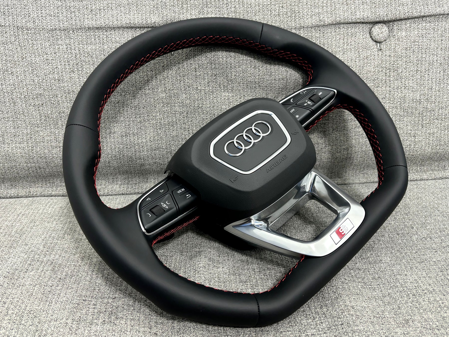Audi Q5 SQ5 SQ7 Q8 S5 S4 B9 Flat Bottom Steering Wheel Red Stitch S-Line Paddles