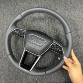 AUDI A6 A7 A8 Q6 E-tron C8 4G D4 Round Leather Steering Wheel With Paddles