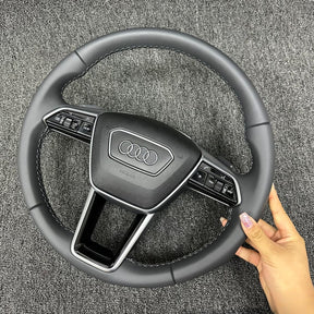 AUDI A6 A7 A8 Q6 E-tron C8 4G D4 Round Leather Steering Wheel With Paddles
