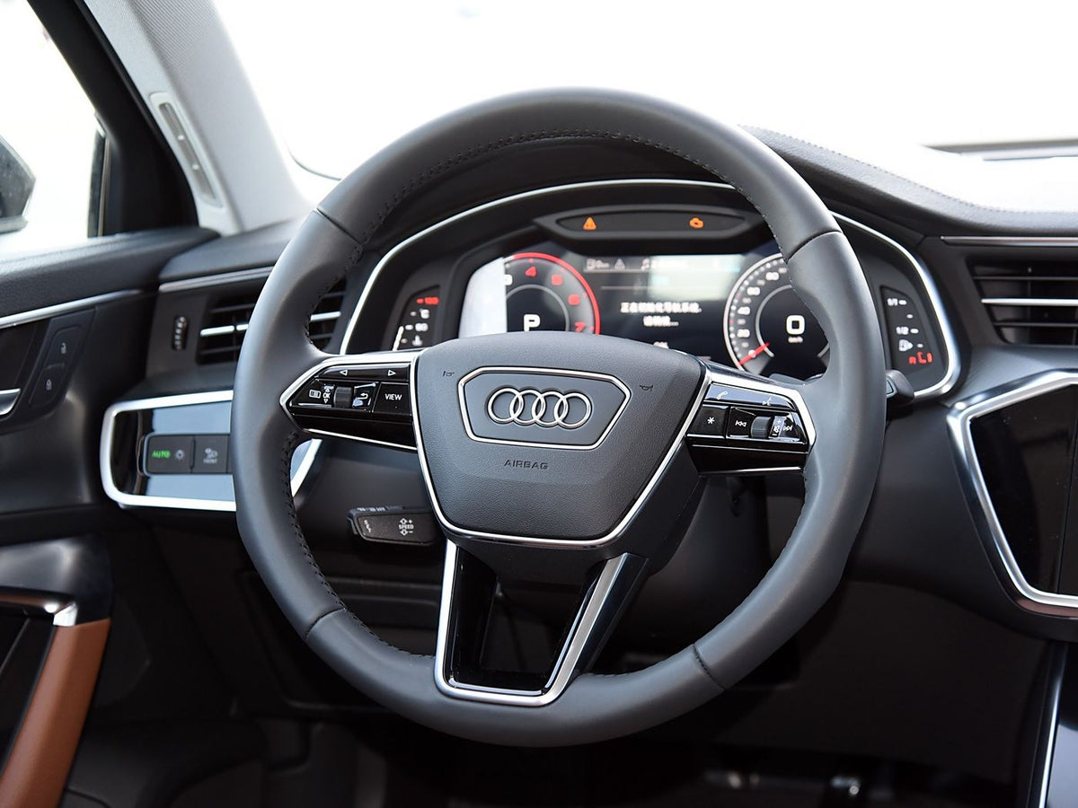AUDI A6 A7 A8 Q6 E-tron C8 4G D4 Round Leather Steering Wheel With Paddles